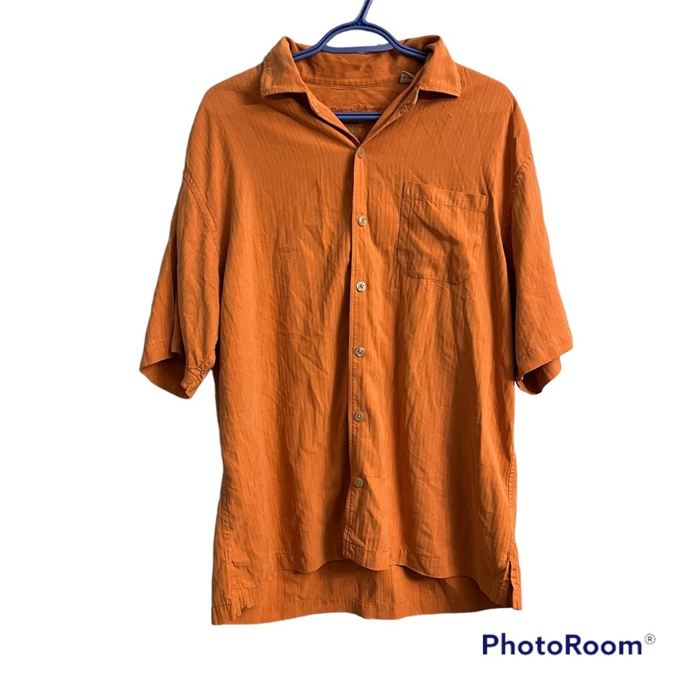 Tommy Bahama Men’s 100% Silk Short sleeve Orange Button Down Shirt Size L
